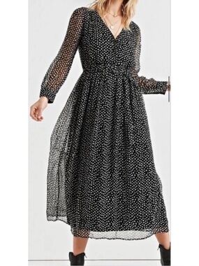 Lucky Brand Tie-Waist Polka Dot Maxi Dress